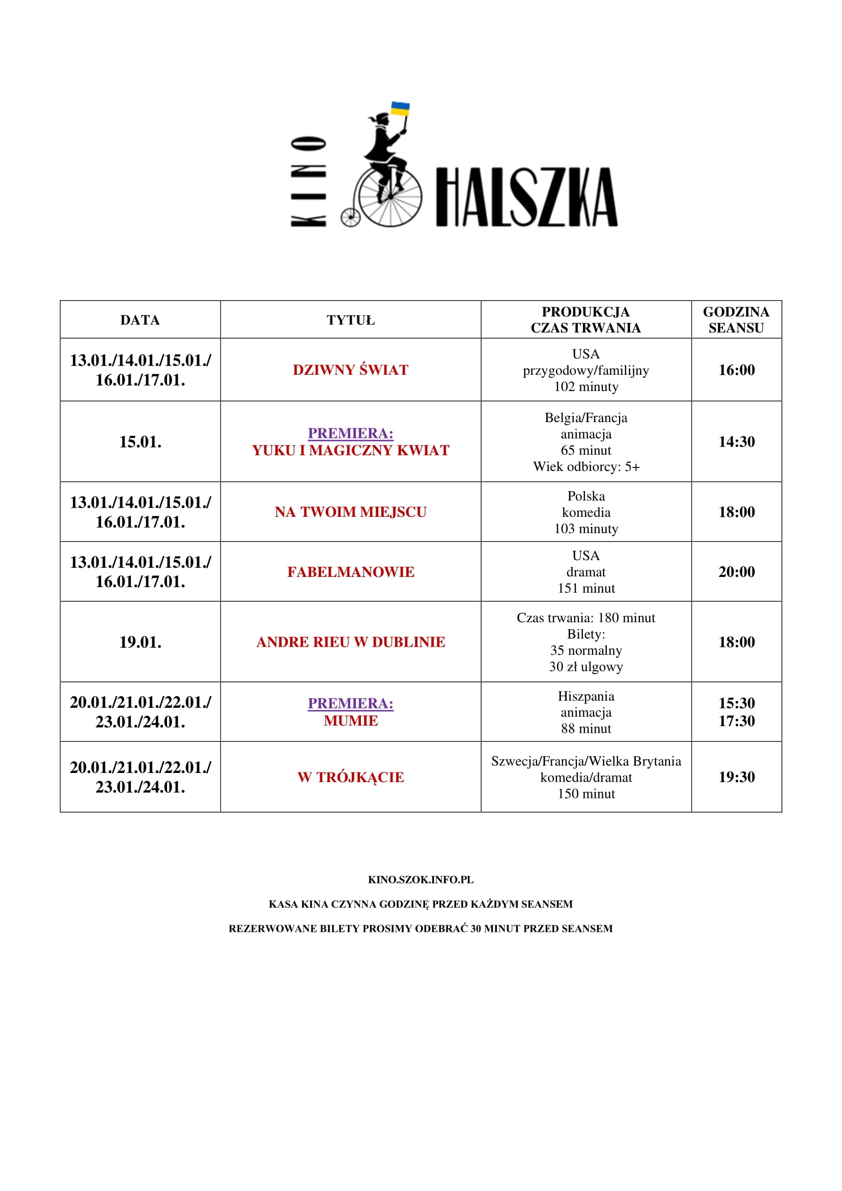  Repertuar Kina Halszka 13-24.01.2023 