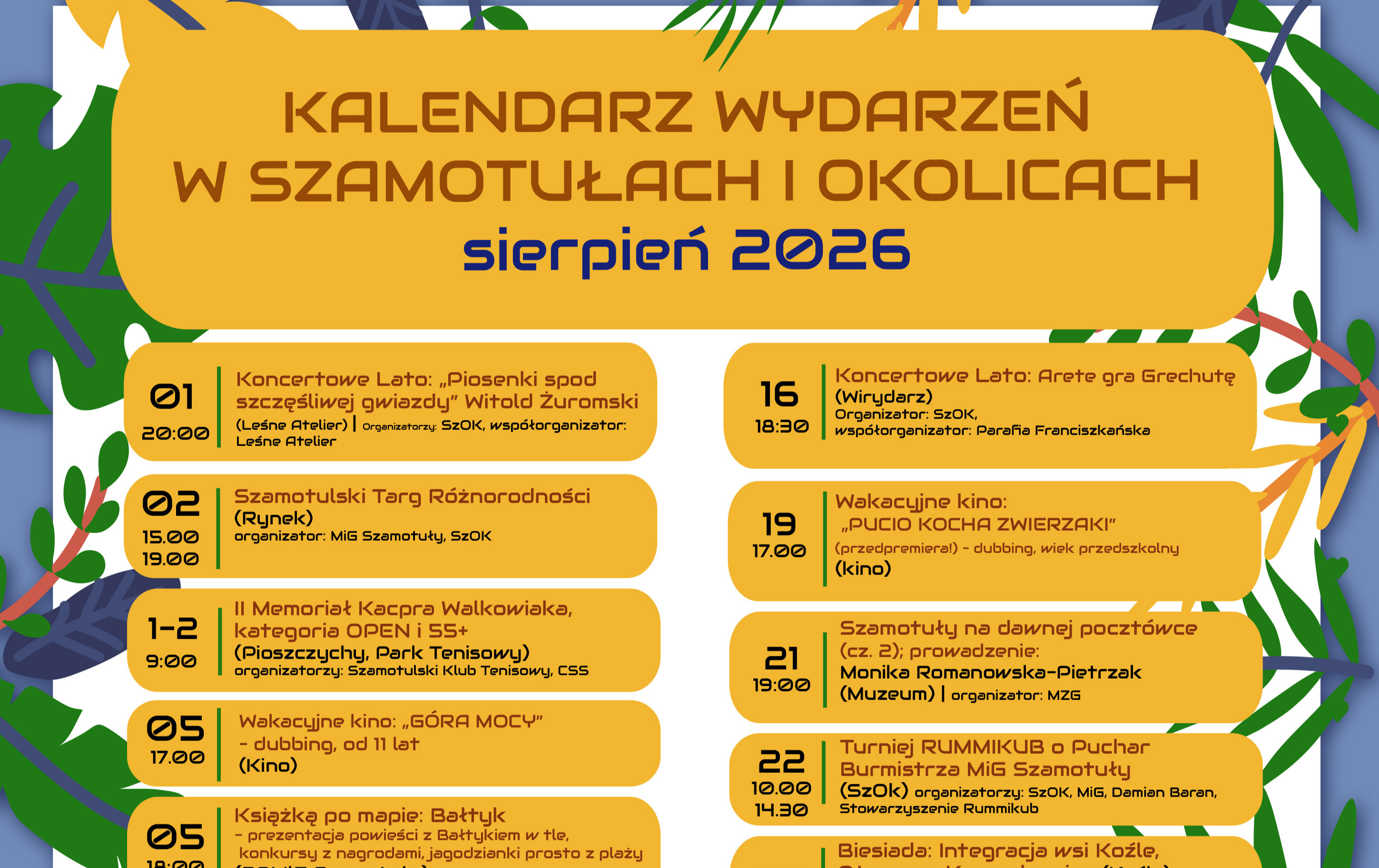 Kalendarz imprez: SIERPIEŃ 2026